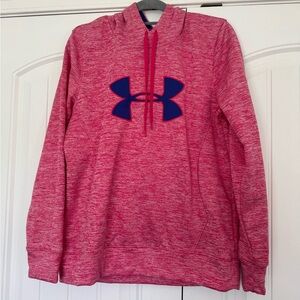 Under Armour Women’s Heathered Pink Hoodie with Blue Emblem